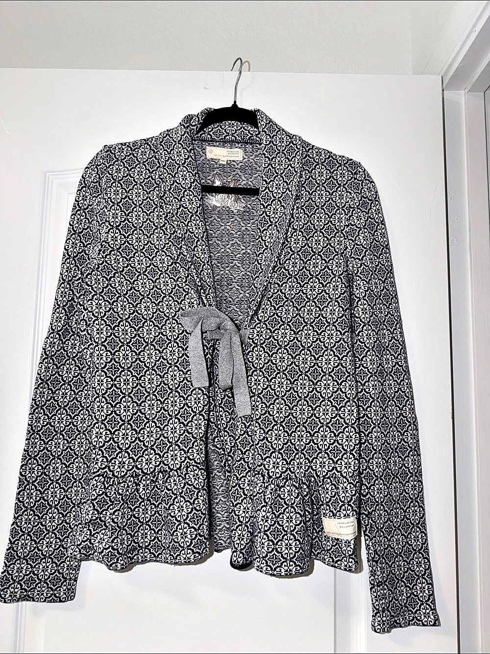 Odd Molly Canna Cardigan Geometric Cotton Blue & White Size 3
